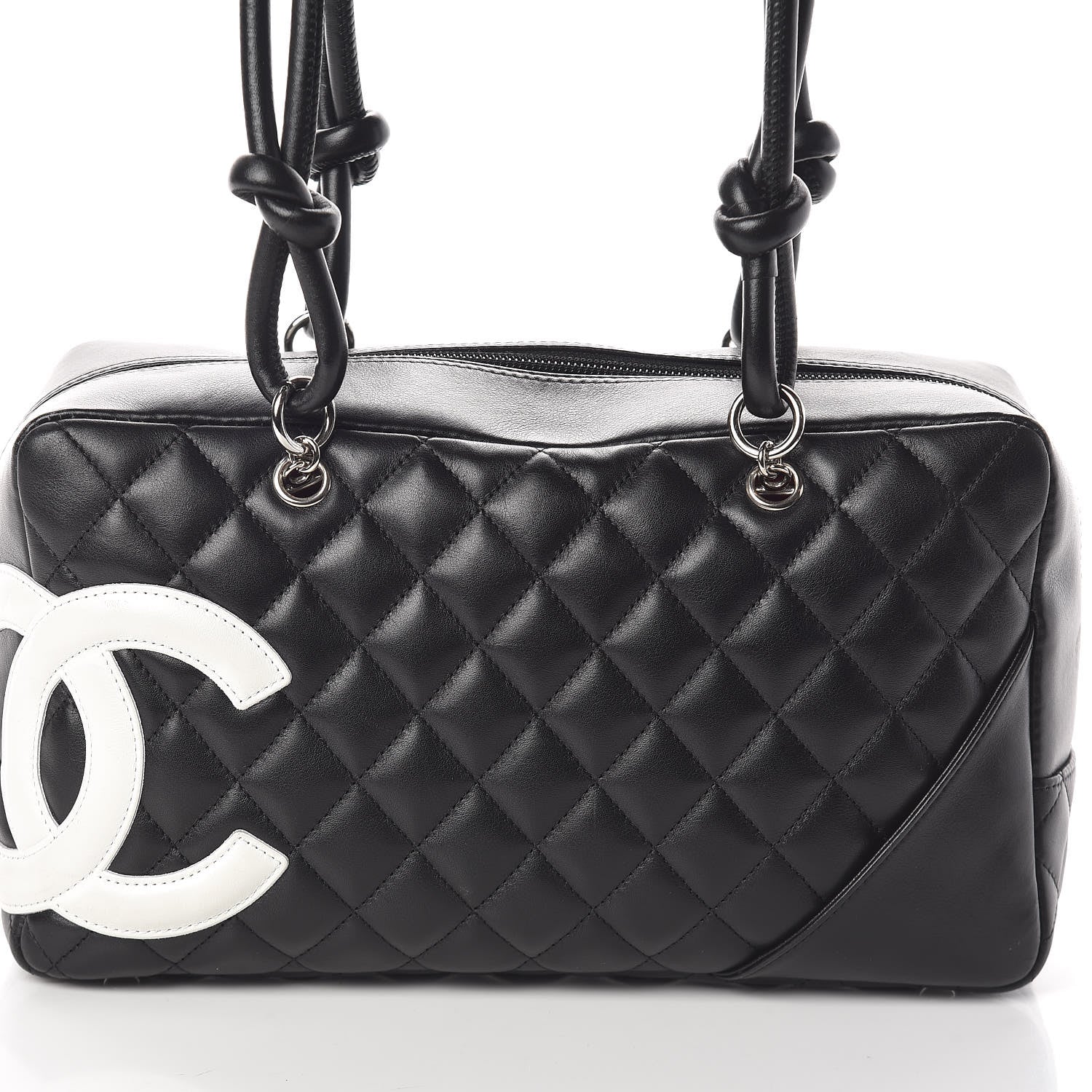 Chanel Calfskin Quilted Large Cambon Bowler Black White 8 of 10