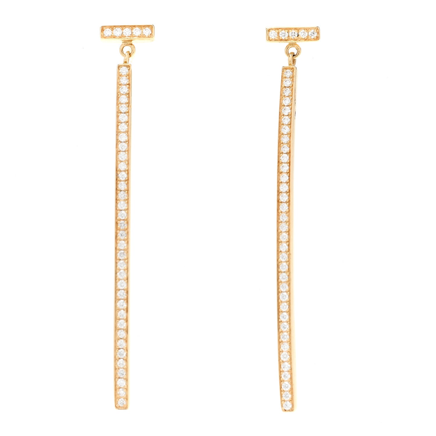 Tiffany 18K Yellow Gold Diamond T Bar Earrings 1 of 5