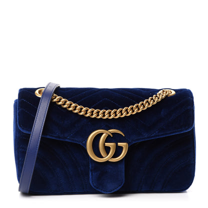 Gucci Velvet Matelasse Small GG Marmont Shoulder Bag Cobalt Blue 1 of 11