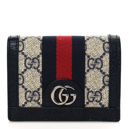 Gucci GG Supreme Monogram Textured Dollar Calfskin Web Ophidia Card Case Beige Blue 1 of 6