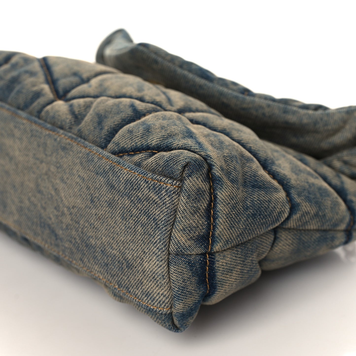Denim Quilted Toy Loulou Puffer Monogram Chain Satchel Blue Cinnamon