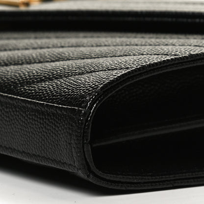 Saint Laurent Grain De Poudre Matelasse Chevron Monogram Chain Wallet Black 10 of 11