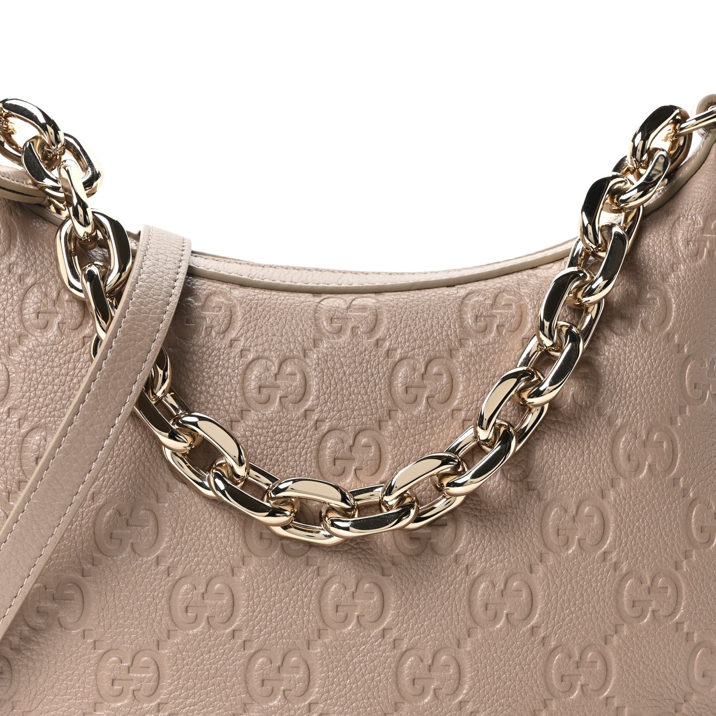 GG Grainy Calfskin Emblem Medium Half Moon Shoulder Bag Taupe