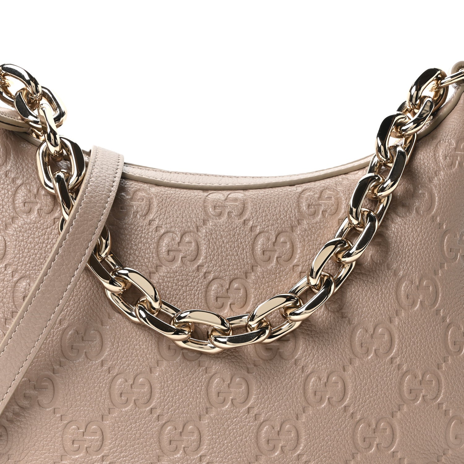 Gucci GG Grainy Calfskin Emblem Medium Half Moon Shoulder Bag Taupe 8 of 11
