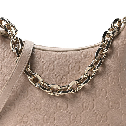 Gucci GG Grainy Calfskin Emblem Medium Half Moon Shoulder Bag Taupe 8 of 11