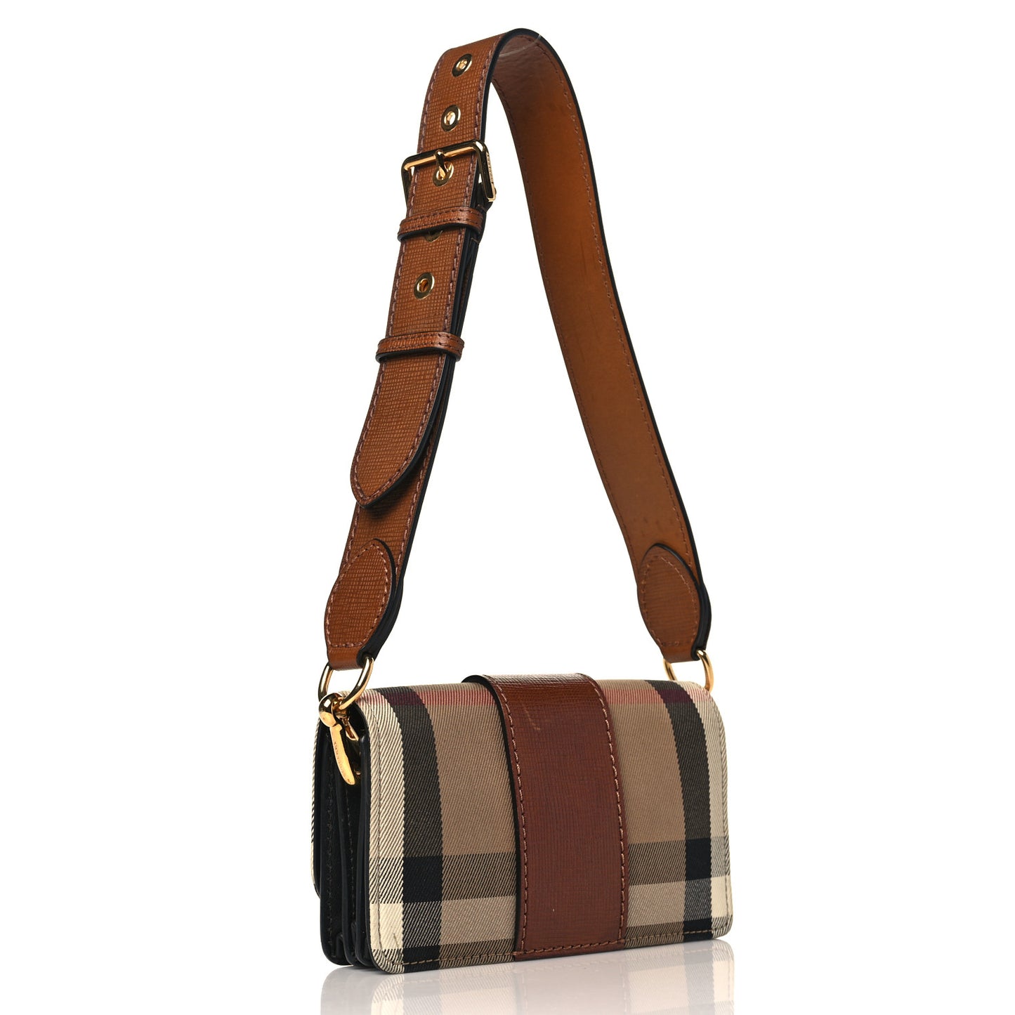 House Check Bridle Calfskin Small Madison Buckle Bag Tan