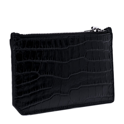 Saint Laurent Calfskin Crocodile Embossed 5 Fragments Zip Pouch Card Holder Black 2 of 6