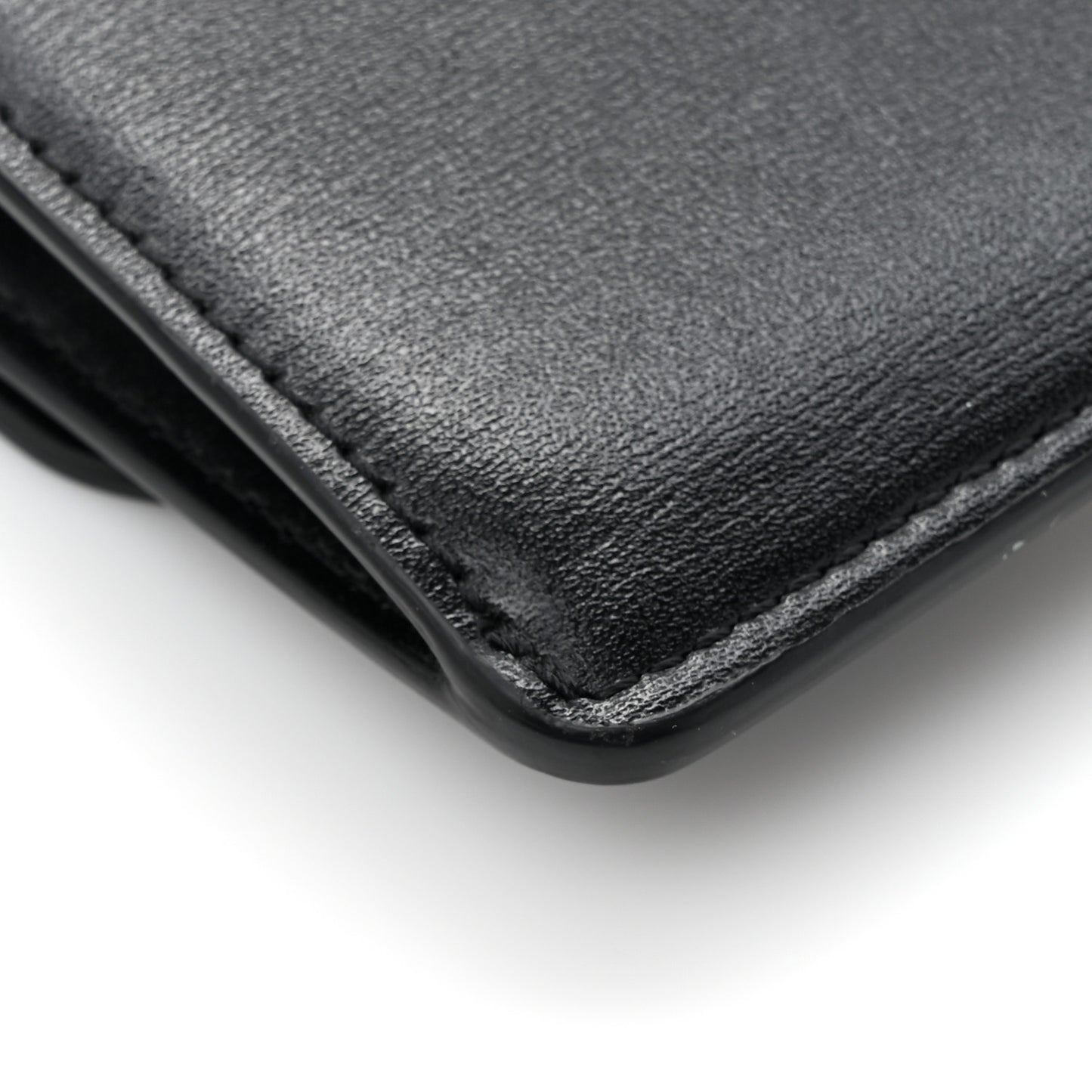 Shiny Calfskin Triomphe Flap Card Holder Black