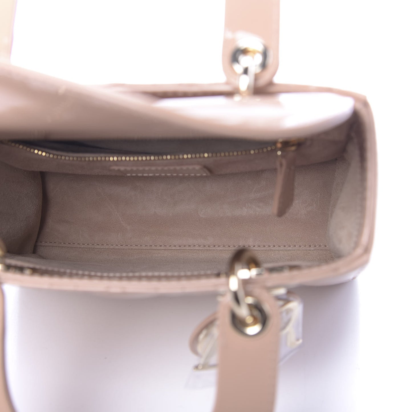 Patent Cannage Small Lady Dior Beige