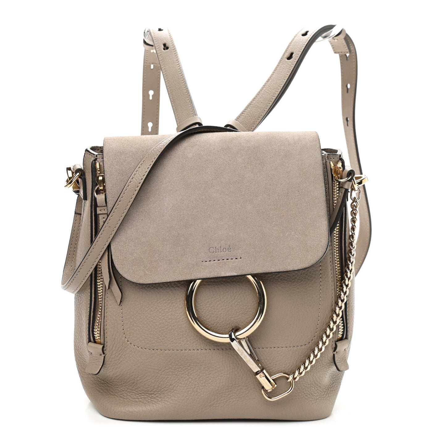 Suede Calfskin Small Faye Backpack Motty Grey