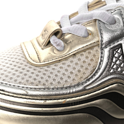 Chanel Fabric Laminated Calfskin Stretch CC Sneakers 37 White Gold Silver 13 of 18