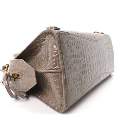 Balenciaga Shiny Supple Calfskin Crocodile Embossed Neo Classic Gold Hardware S City Mink Grey 9 of 10