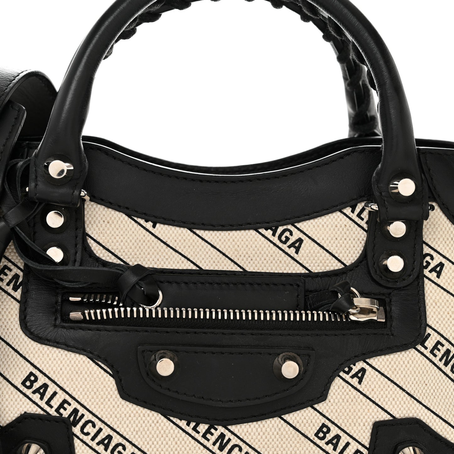 Canvas Satin Calfskin Diagonal Allover Logo Print Classic Silver Hardware Mini City Natural Black