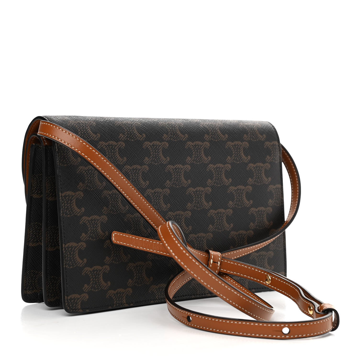 Celine Triomphe Canvas Lambskin Wallet On Strap Tan 3 of 13