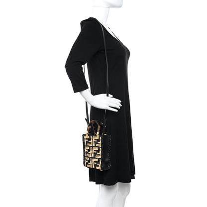 Fendi Raffia Plexiglass Crochet Mini Sunshine Shopper Tote Black 2 of 8