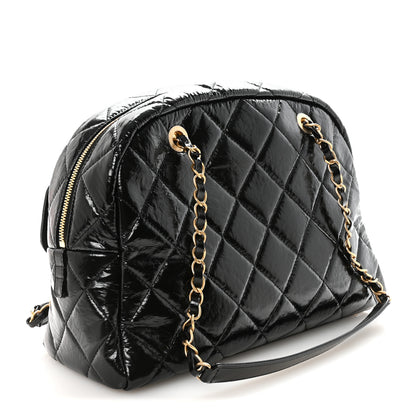 Chanel Shiny Crumpled Calfskin Quilted Large Bowling Bag Black 3 of 10