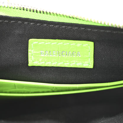 Balenciaga Extra Supple Calfskin Crocodile Embossed Le Cagole Mini Purse With Chain Acid Green 6 of 9