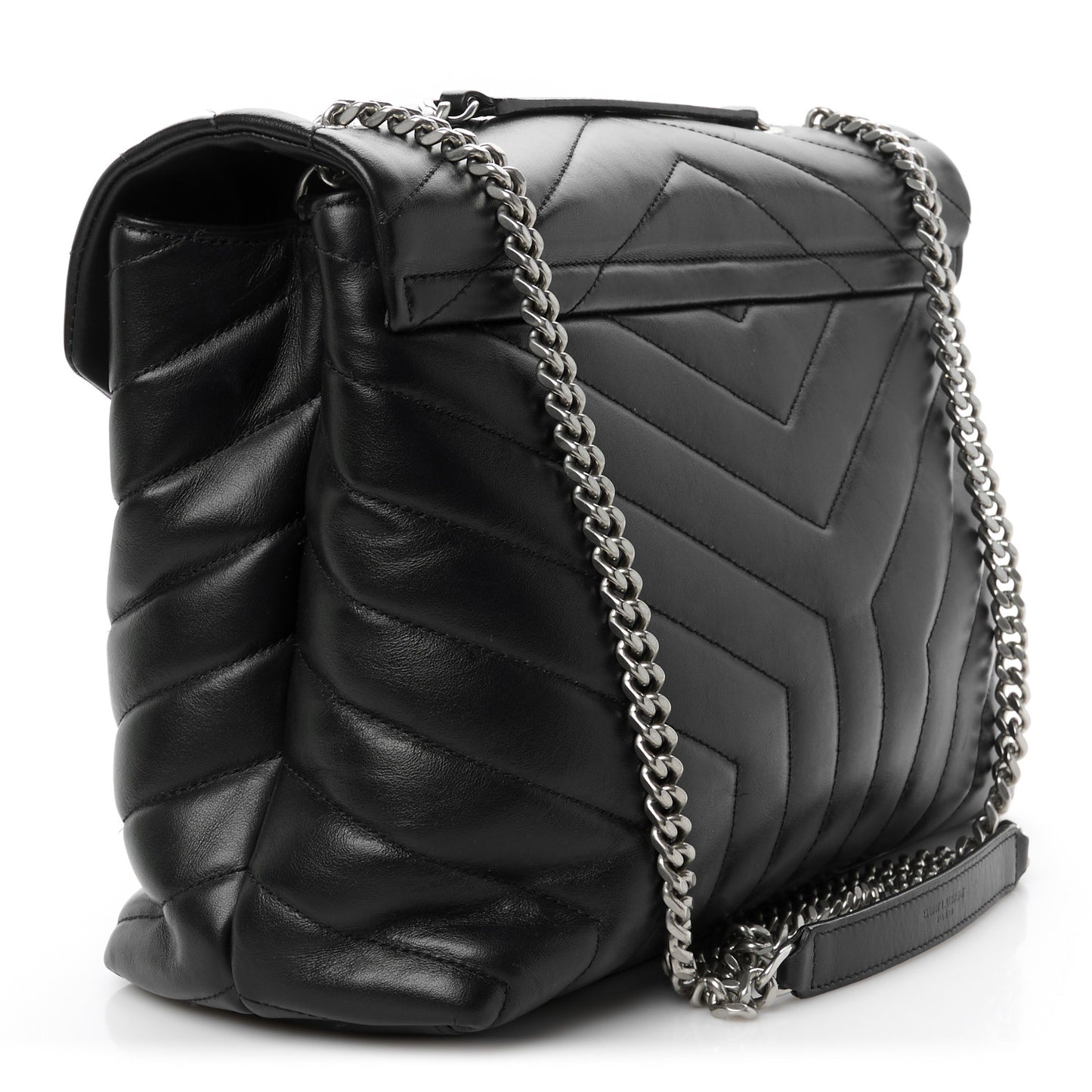 Calfskin Y Quilted Monogram Medium Loulou Chain Satchel Black