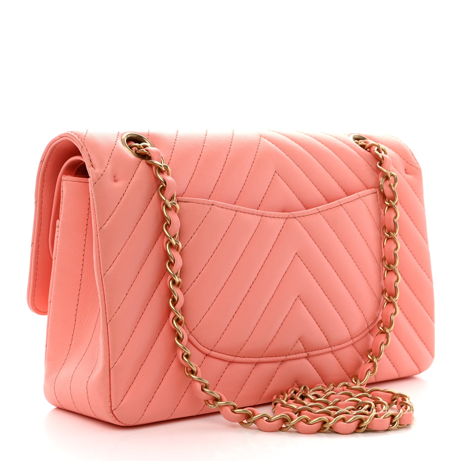 Chanel Lambskin Chevron Quilted Medium Double Flap Coral 3 of 10