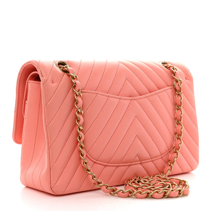 Chanel Lambskin Chevron Quilted Medium Double Flap Coral 3 of 10