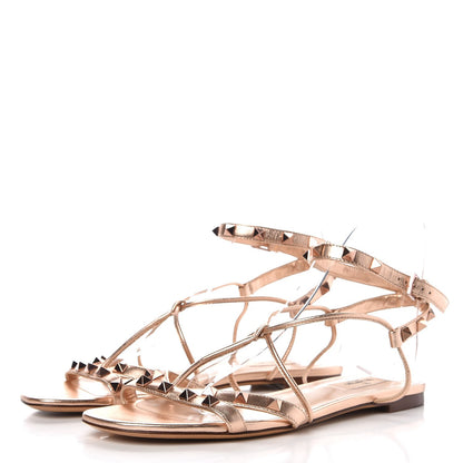 Valentino Garavani Metallic Nappa Rockstud Criss Cross Ankle Wrap Flat Sandals 39 Rame 3 of 7