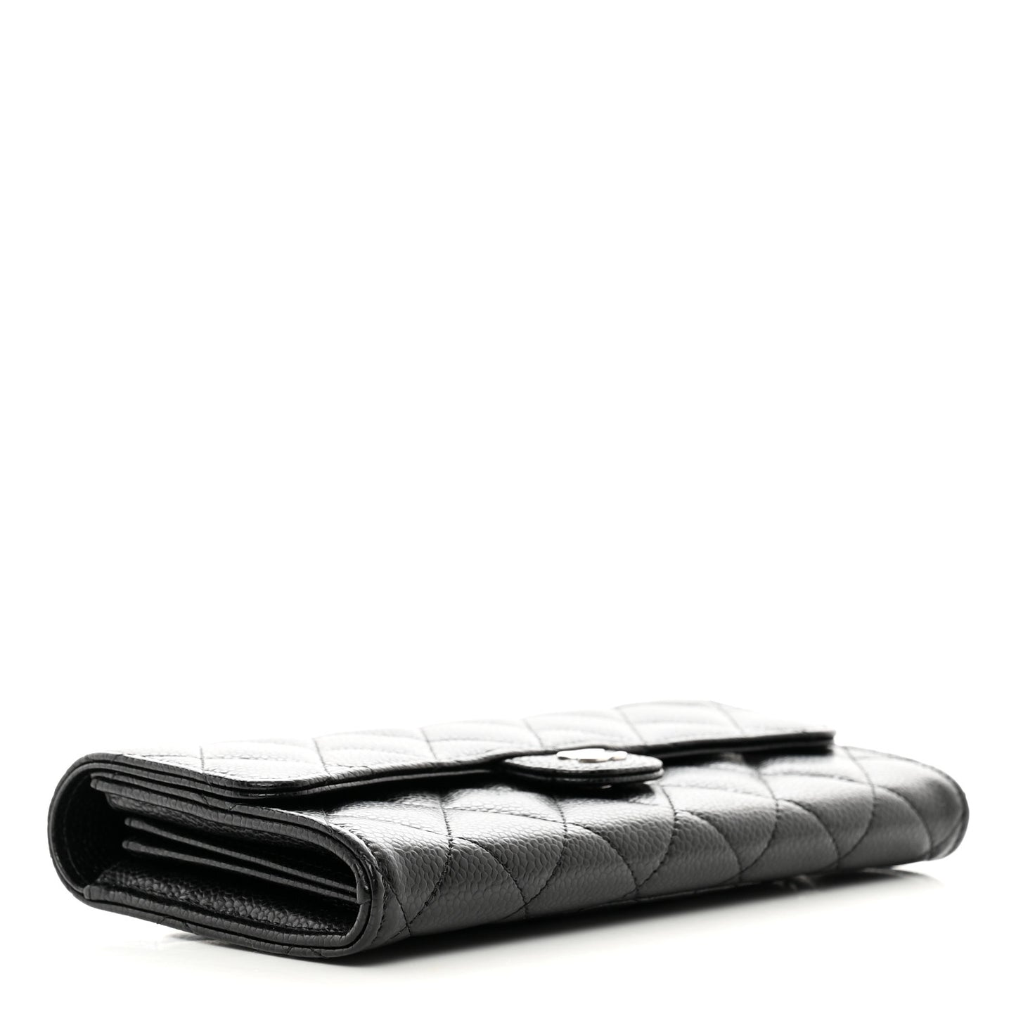 Caviar Quilted Long Flap Wallet Black