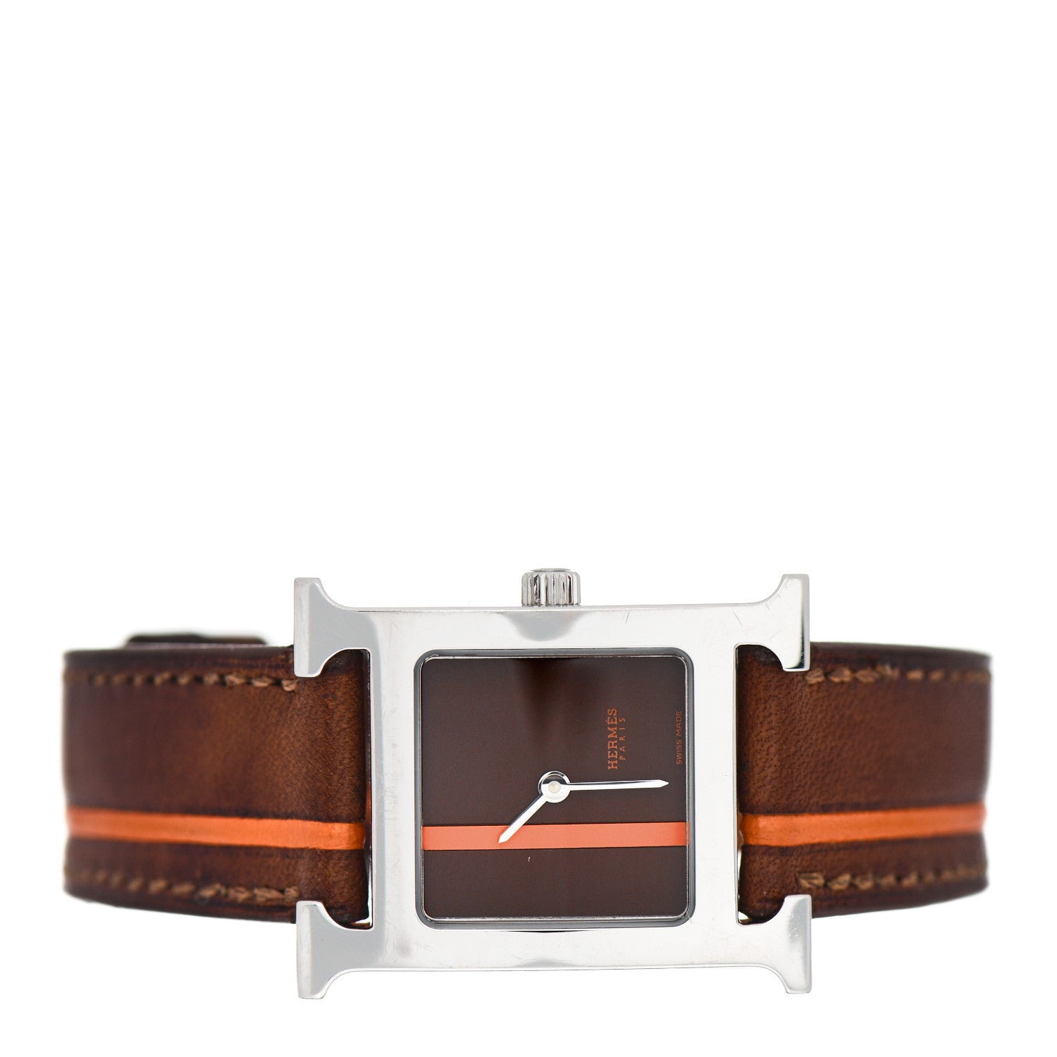 Hermes Stainless Steel Barenia 21mm Heure H Hour Quartz Watch Fauve Orange 2 of 4
