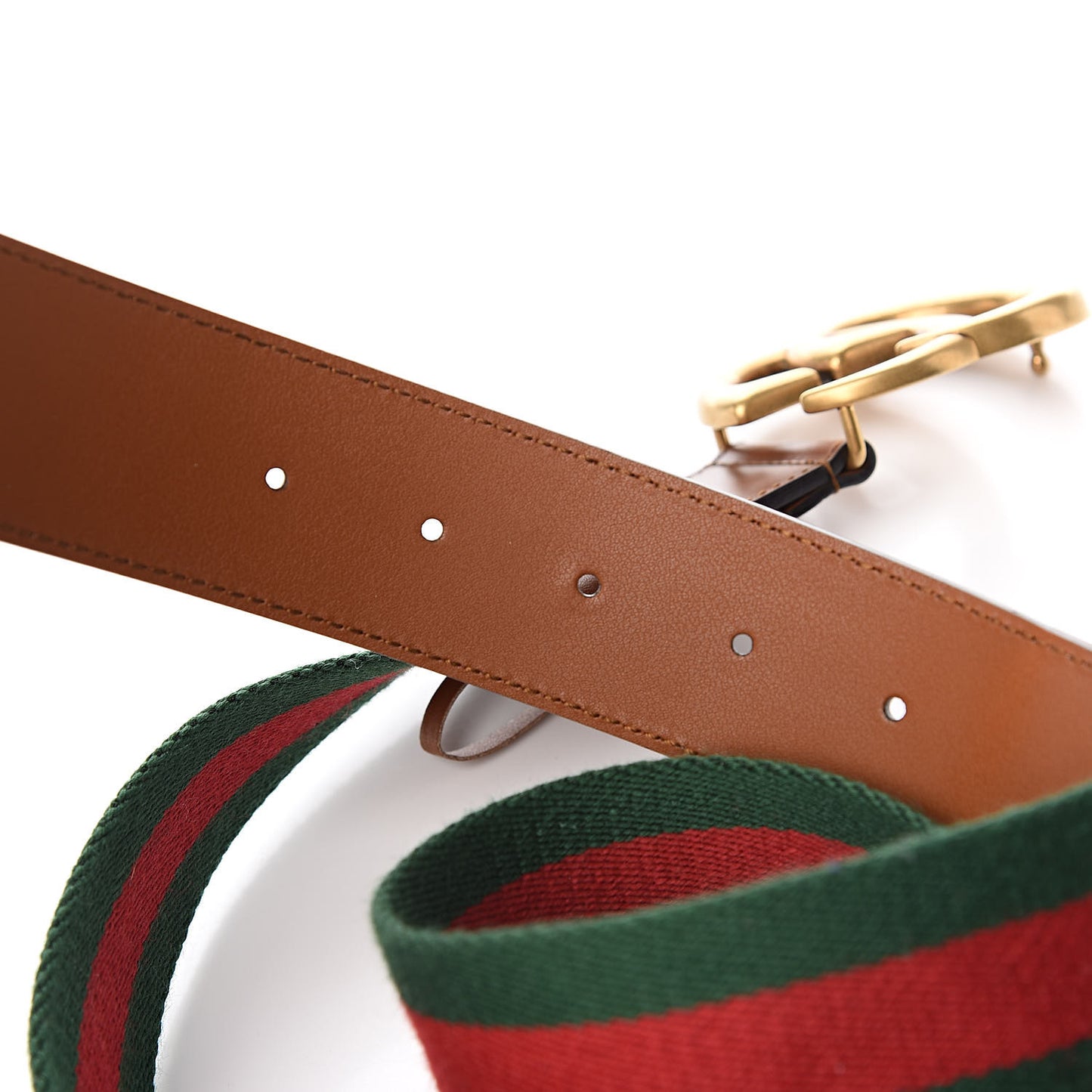 Nylon Calfskin Double G Web Belt 85 34 Brown
