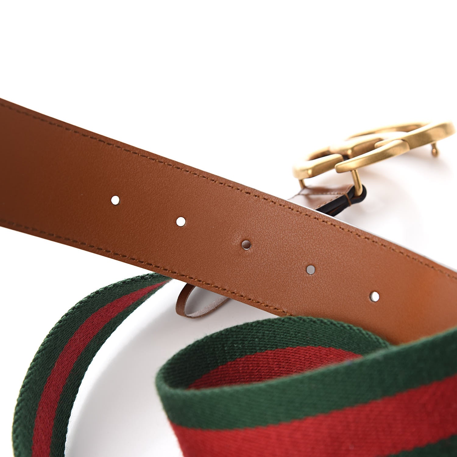 Gucci Nylon Calfskin Double G Web Belt 85 34 Brown 4 of 7