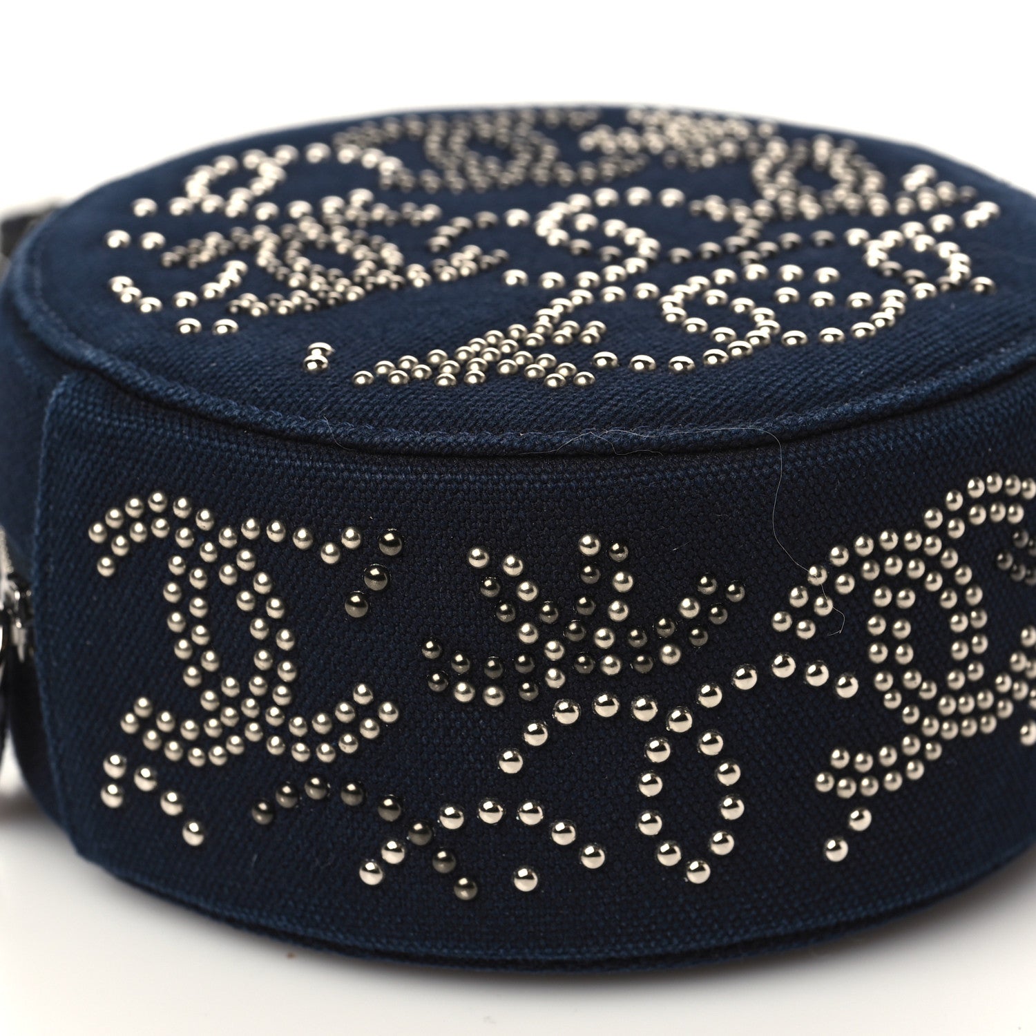 Chanel Canvas CC Studded Round Clutch With Chain Navy 7 of 8