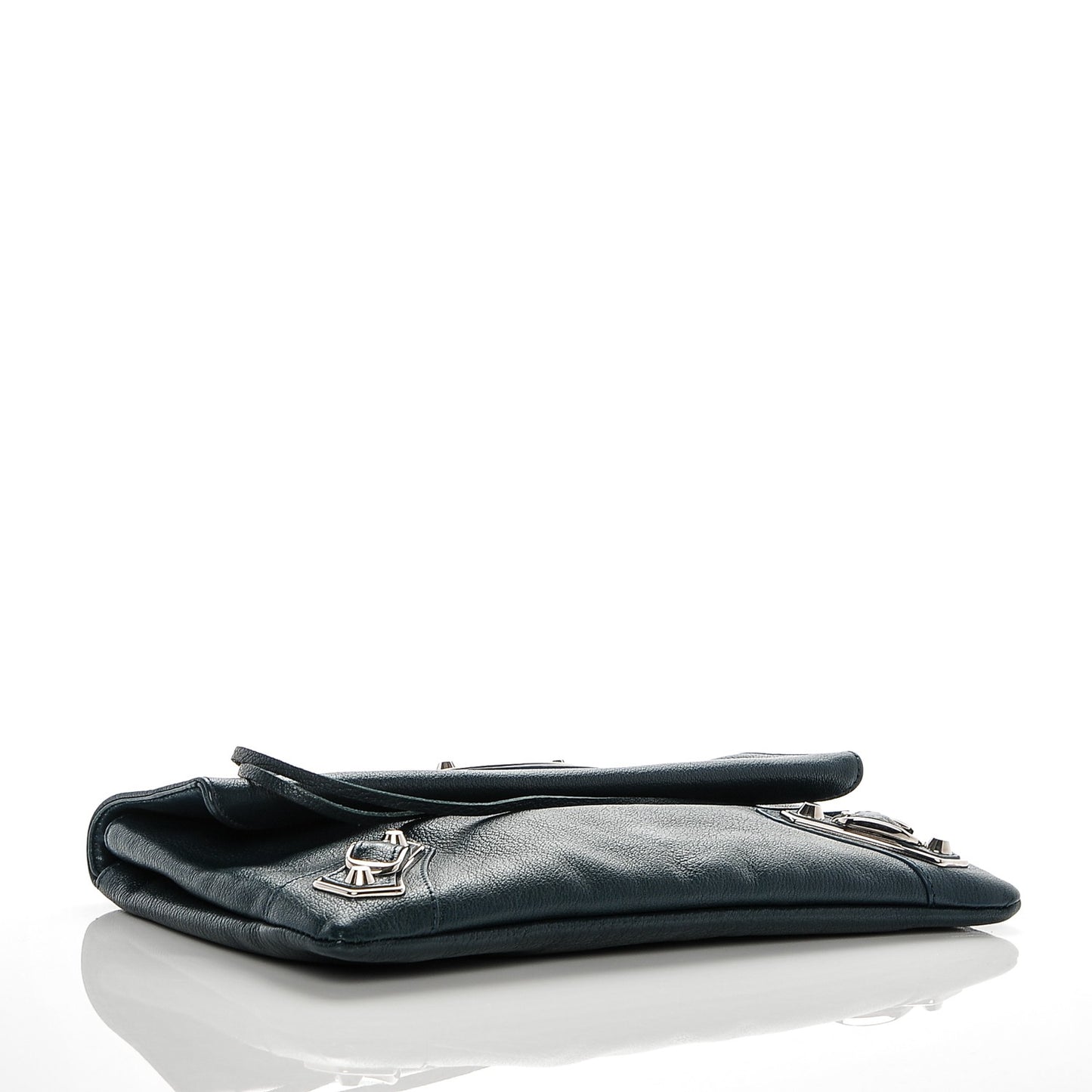 Chevre Silver Metallic Edge Hardware Envelope Clutch Bleu Nuit