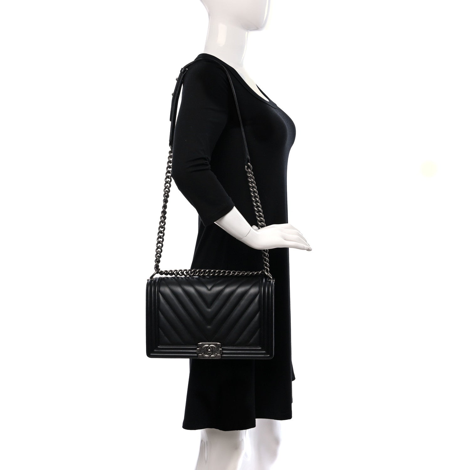 Chanel Calfskin Chevron Quilted Medium Boy Flap Black 2 of 10