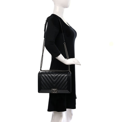 Chanel Calfskin Chevron Quilted Medium Boy Flap Black 2 of 10