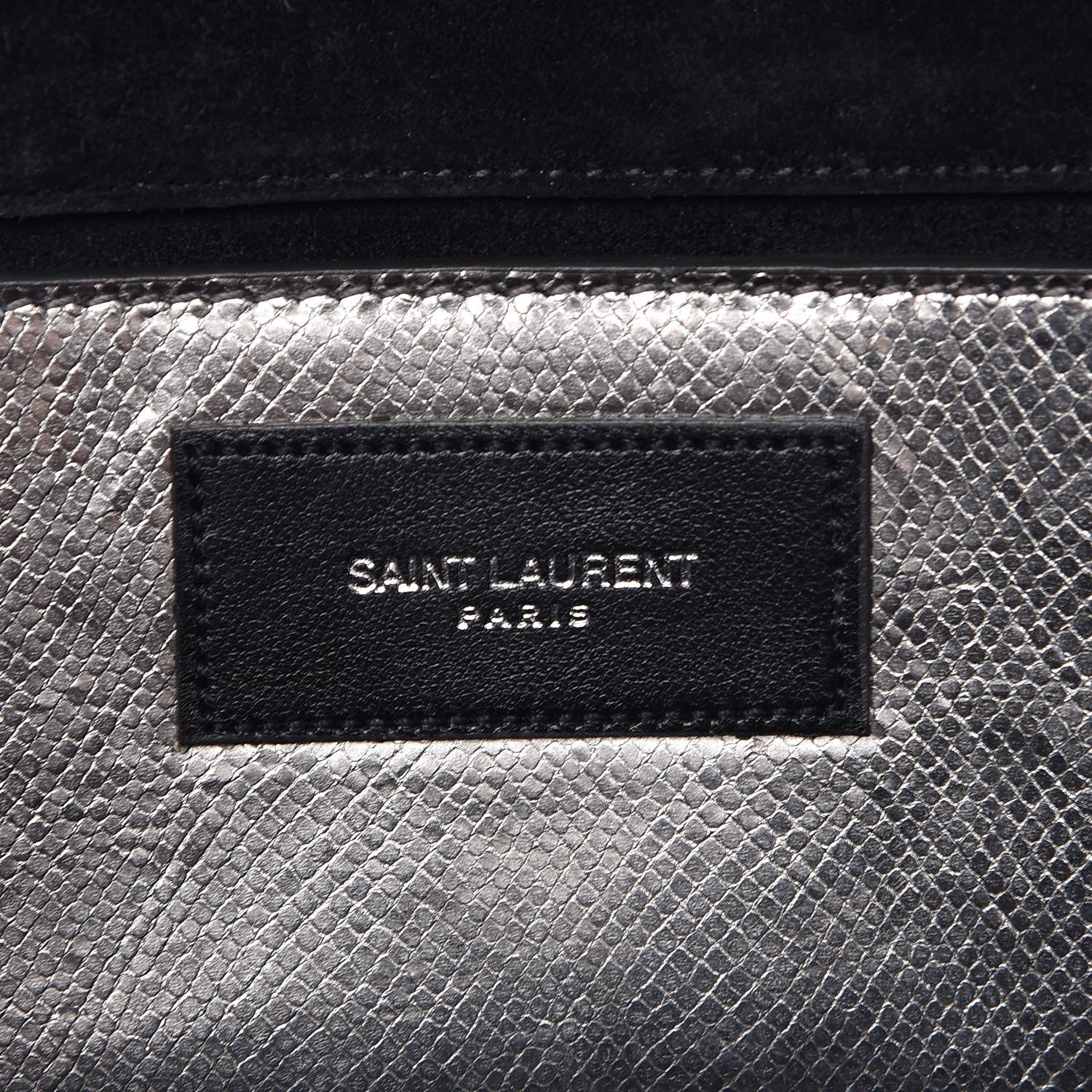 Saint Laurent Metallic Calfskin Lizard Printed Lutetia Flap Clutch Silver 7 of 9