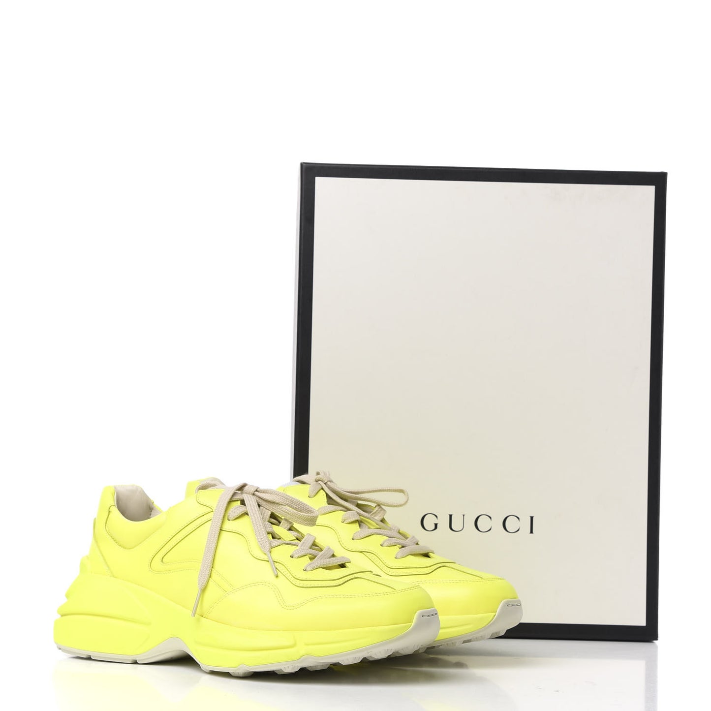 Calfskin Mens Rhyton Sneakers 8 Yellow Fluo