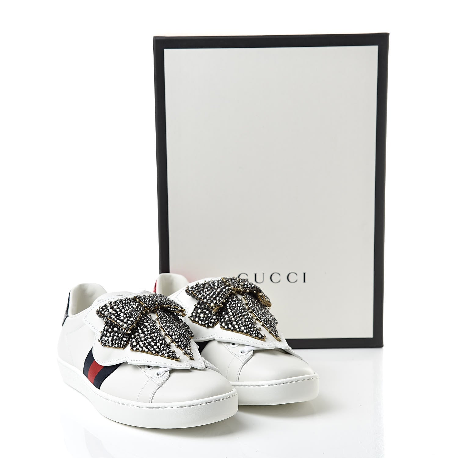 Gucci Calfskin Ayers Web Womens Ace Bow Lace Sneakers 35.5 White 9 of 9