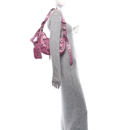 Balenciaga Metallic Extra Supple Calfskin Crystal Crocodile Embossed Small Le Cagole Shoulder Bag Pink 2 of 11