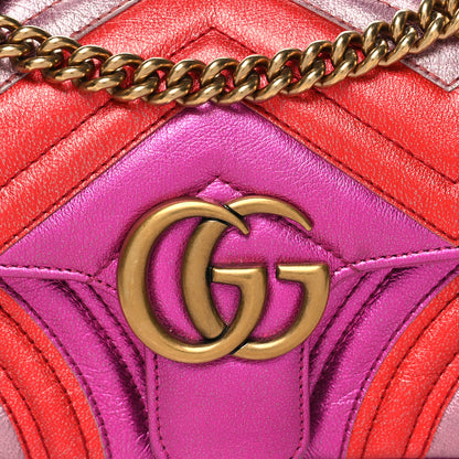 Gucci Metallic Calfskin Matelasse Mini GG Marmont Shoulder Bag Fuchsia 8 of 13