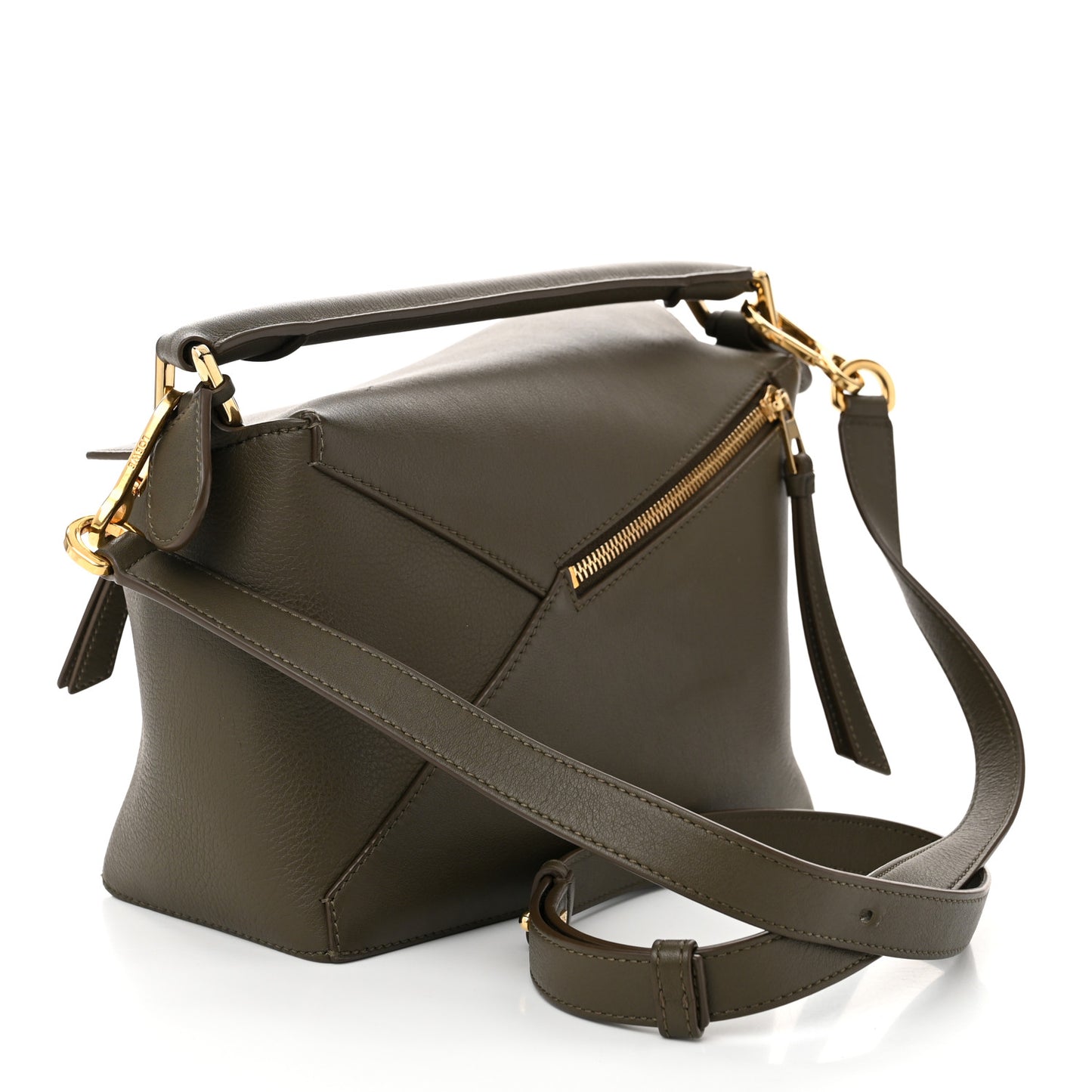 Calfskin Small Puzzle Edge Bag Dark Khaki Green