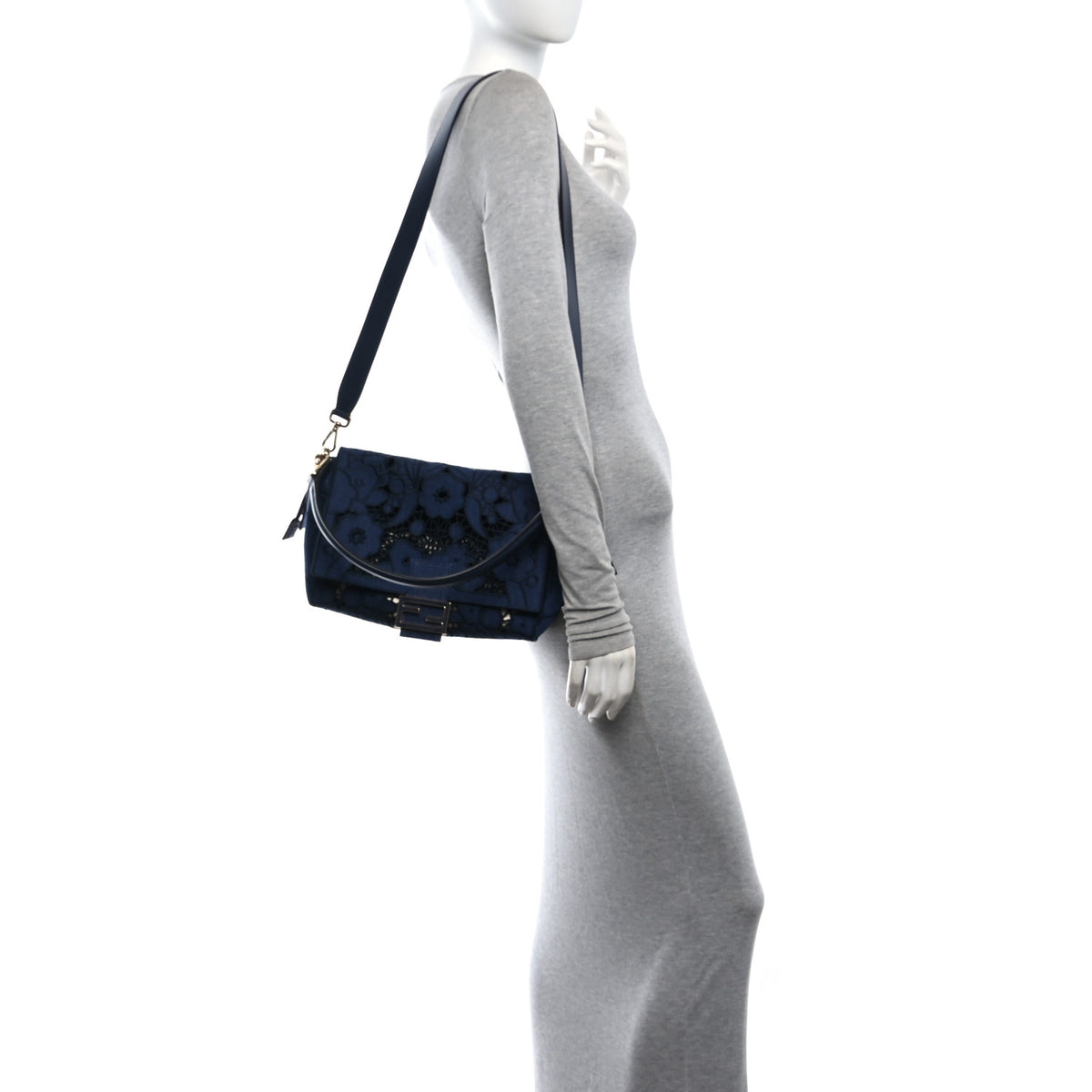 Denim Floral À Jour Medium Mamma Baguette Dark Blue
