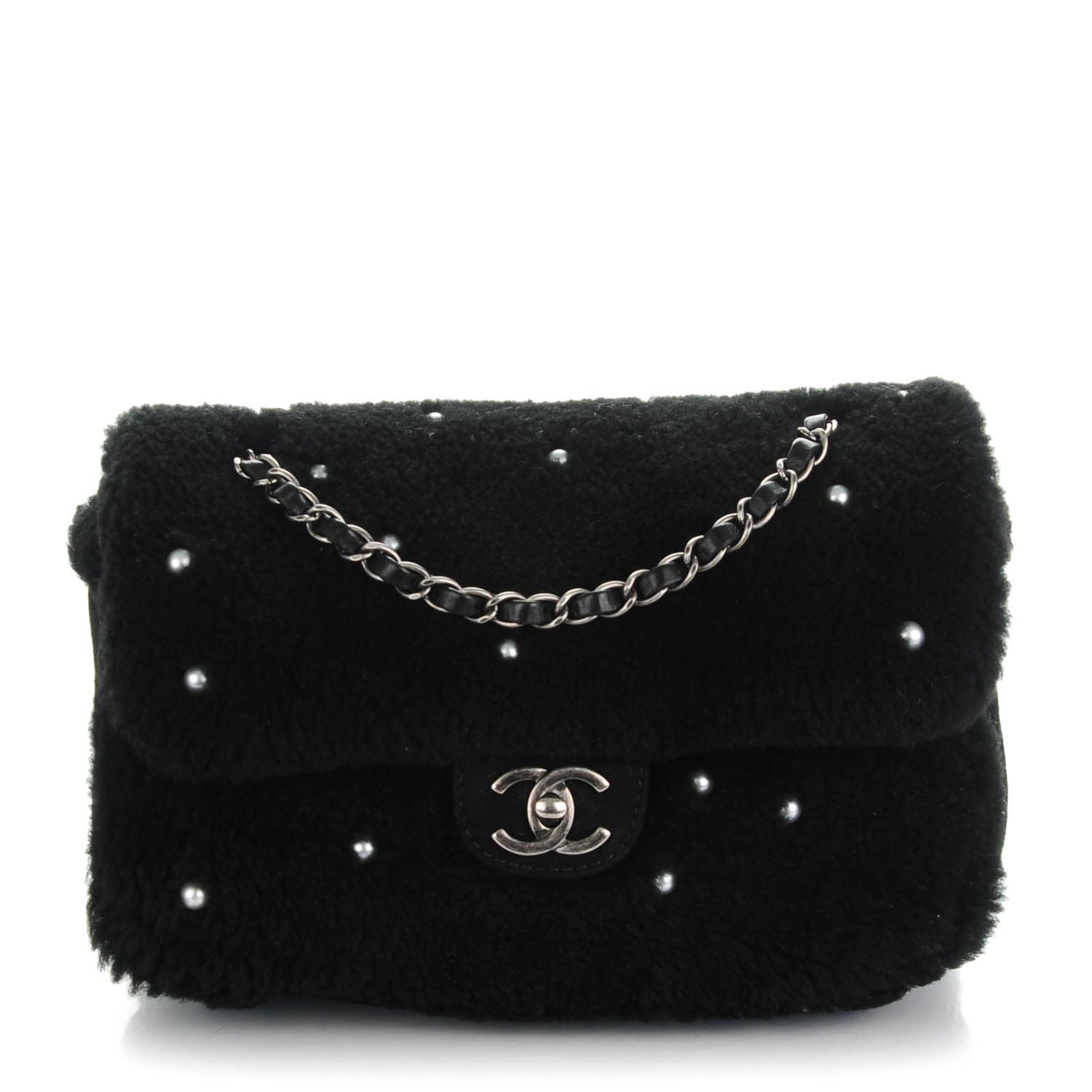 Chanel Shearling Lambskin Pearl Flap Black 1 of 8