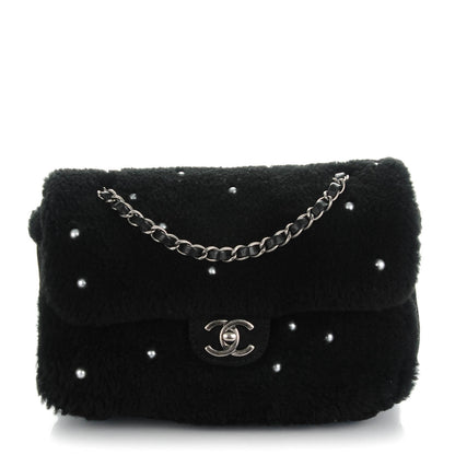 Chanel Shearling Lambskin Pearl Flap Black 1 of 8