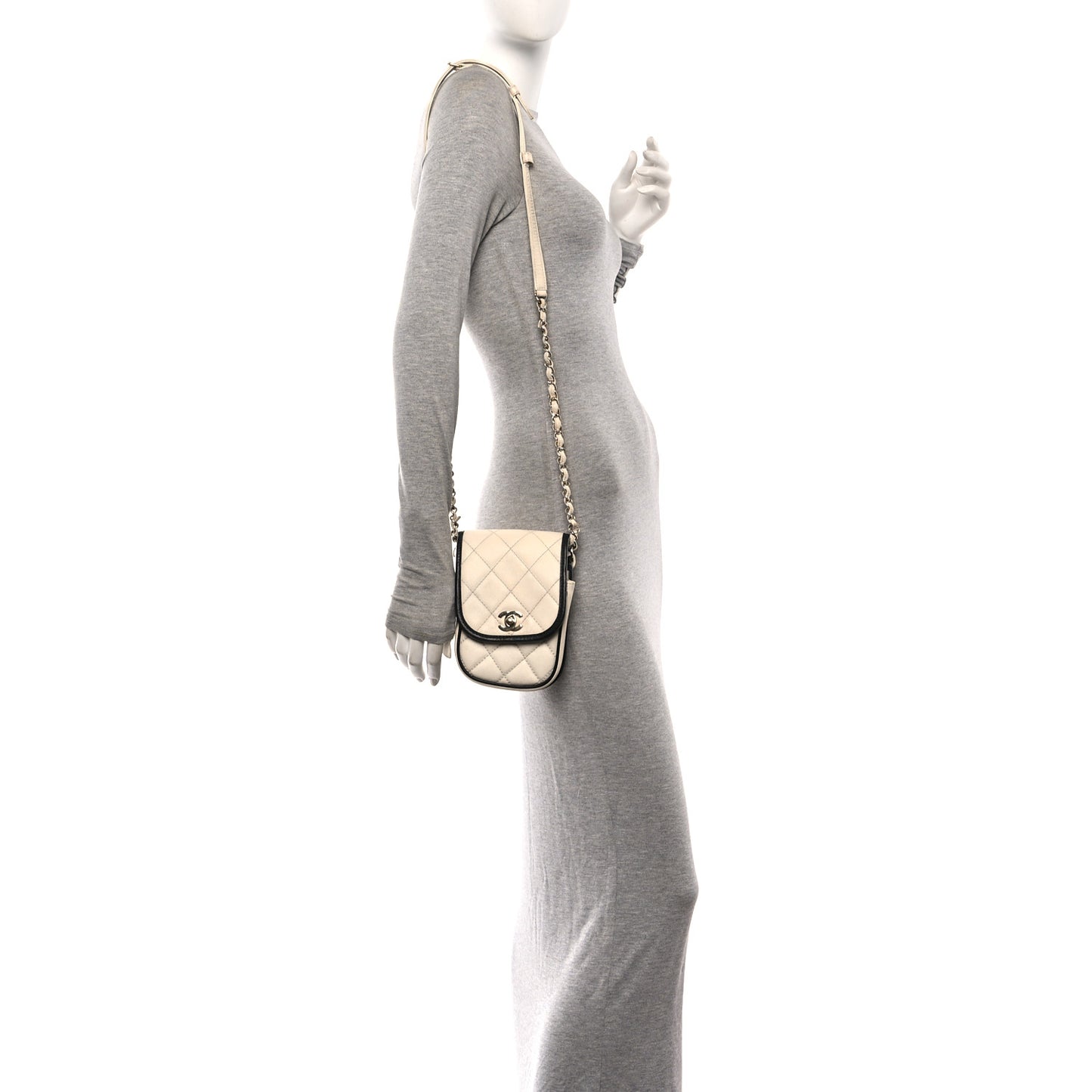 Caviar Quilted Round Phone Holder White Black