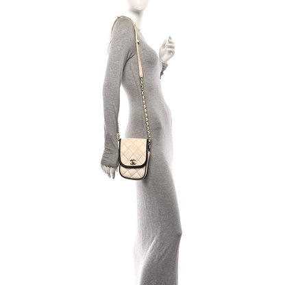 Chanel Caviar Quilted Round Phone Holder White Black 2 of 10