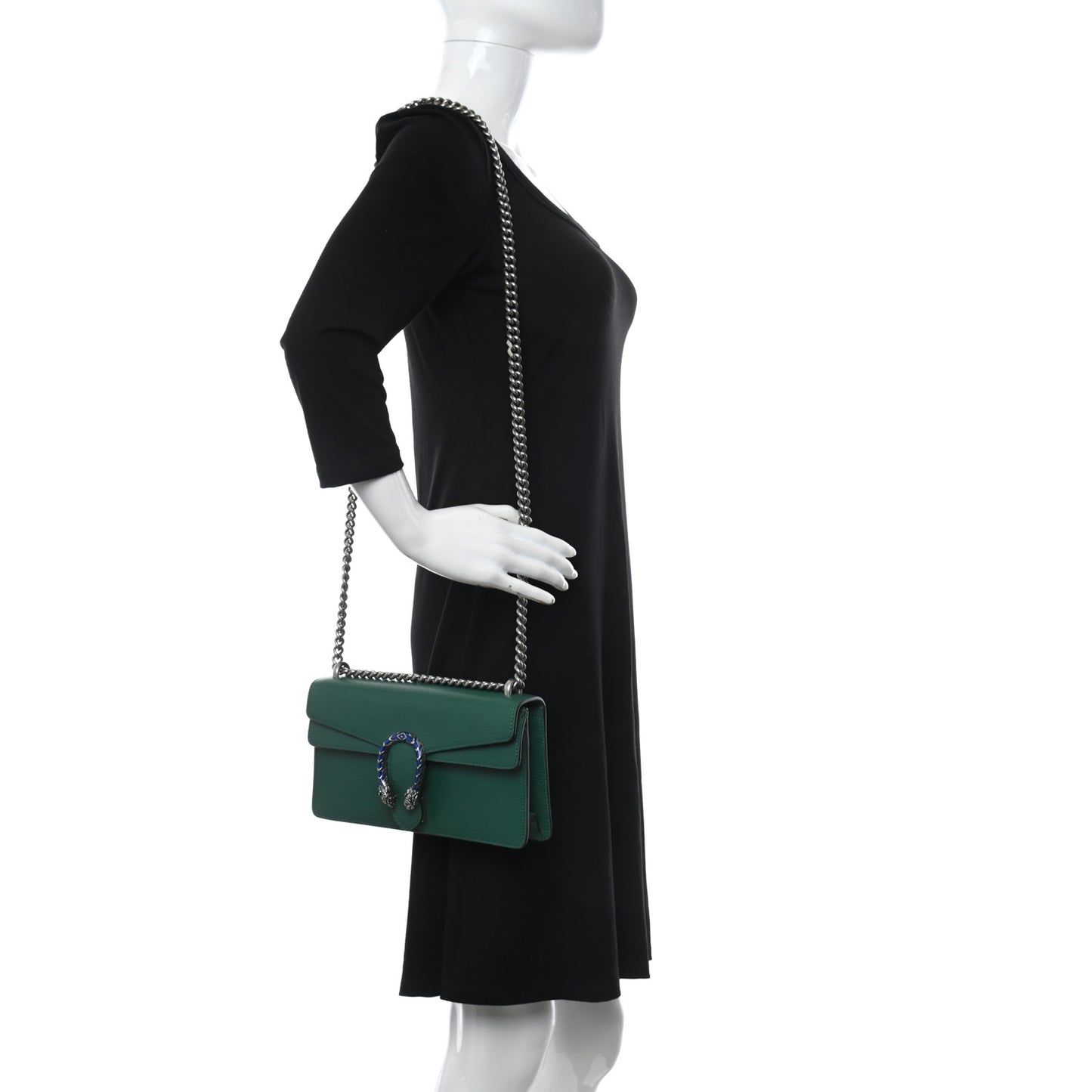 Dollar Calfskin Enamel Small Dionysus Shoulder Bag Emerald Electric Blue