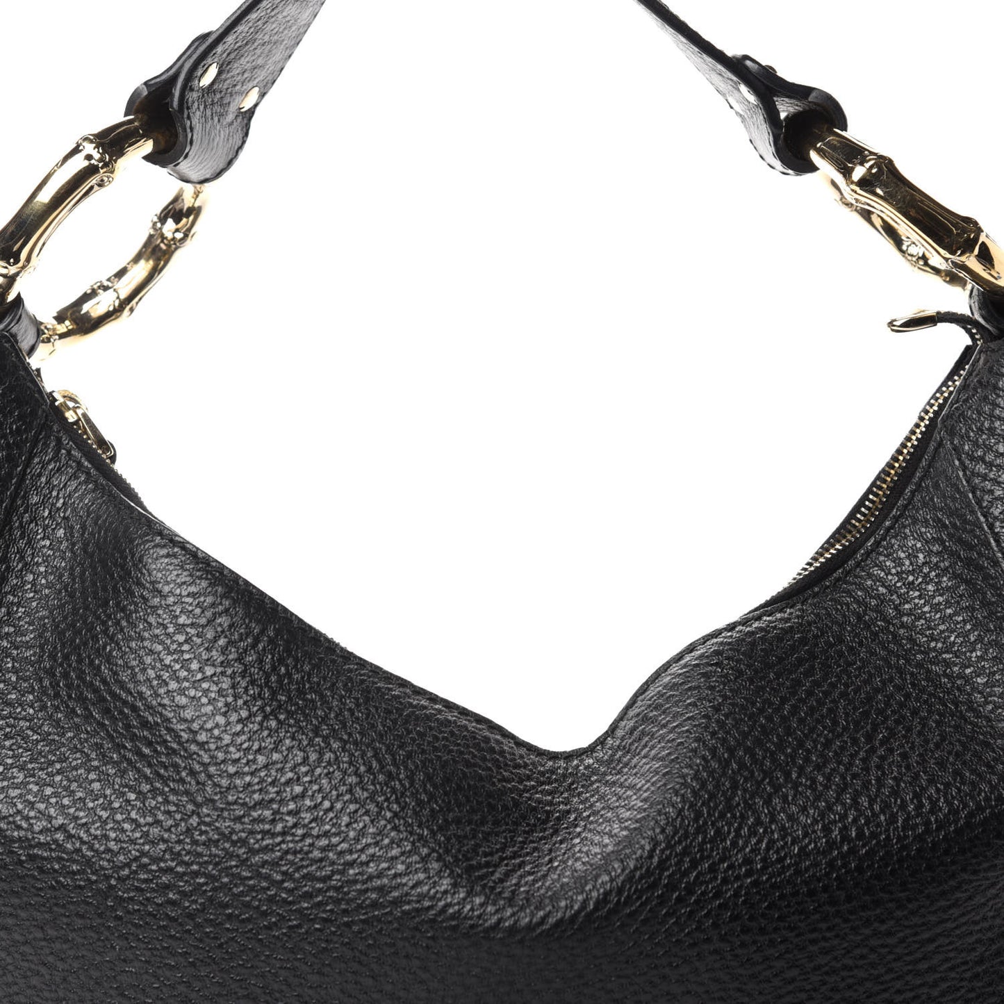 Calfskin Half Moon Bamboo Ring Hobo Black