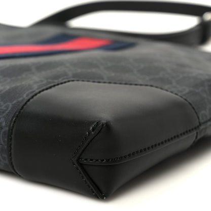 Gucci Soft GG Supreme Monogram Appia Calfskin Web East West Messenger Bag Black Grey 11 of 11