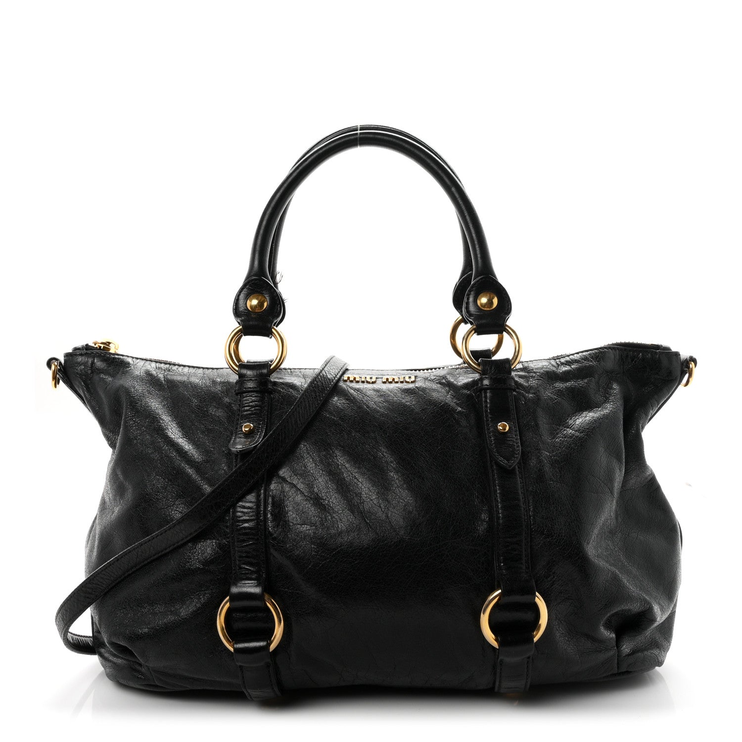 Miu Miu Vitello Lux Gathered Tote Black 1 of 10