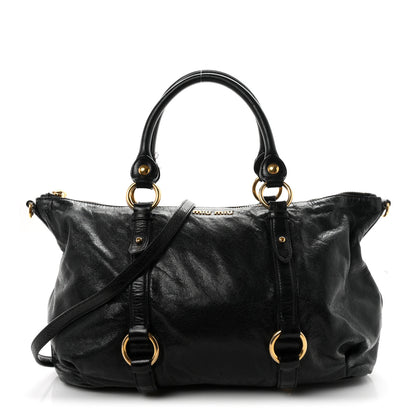 Miu Miu Vitello Lux Gathered Tote Black 1 of 10