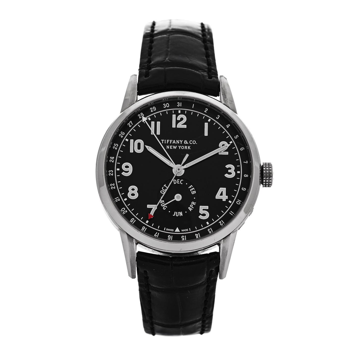 18K White Gold Alligator 40mm CT60 Chronograph Annual Calendar Automatic Watch Black